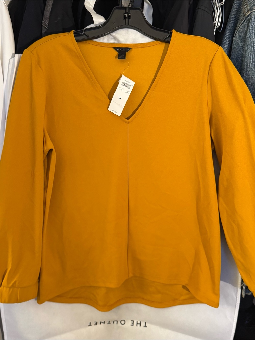 Ann Taylor Petite V-Neck Long Sleeve Top - Mustard Yellow